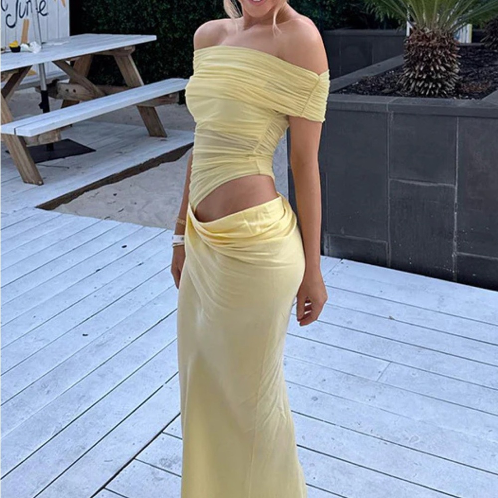 Elegant Yellow Off-Shoulder Gown